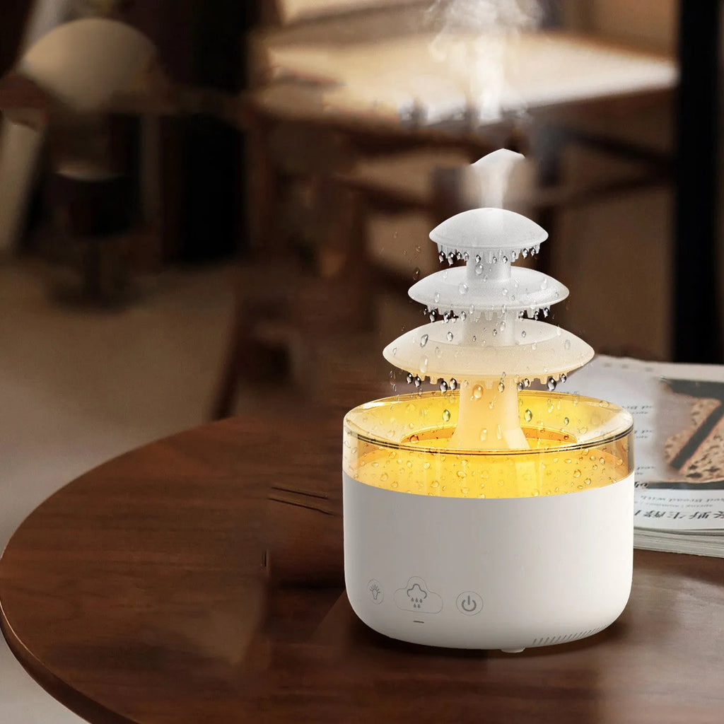White cloud rain humidifier with colourful light and 500ml tank for aromatherapy