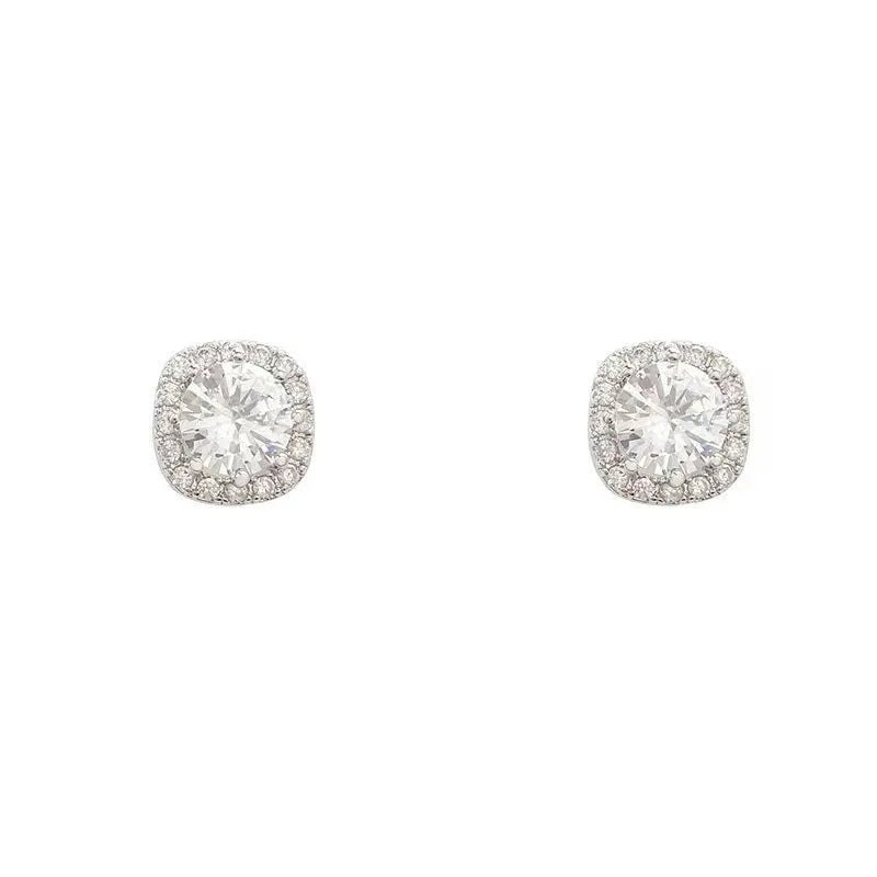 Square geometric women's earrings with diamond treatment in silver and gold alloy options