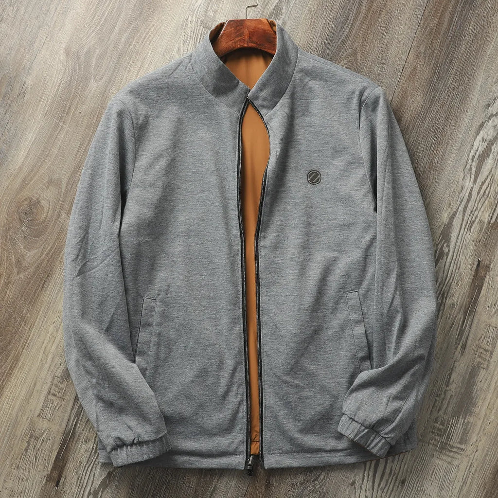 Men's stand collar jacket in polyester blend available in Army Green, Black, Blue and Orange colours