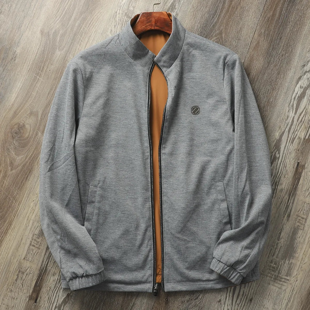 Men's stand collar jacket in polyester blend available in Army Green, Black, Blue and Orange colours