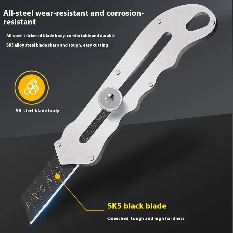 Stainless steel folding art knife with black blade and replacement blades for craft and modelling