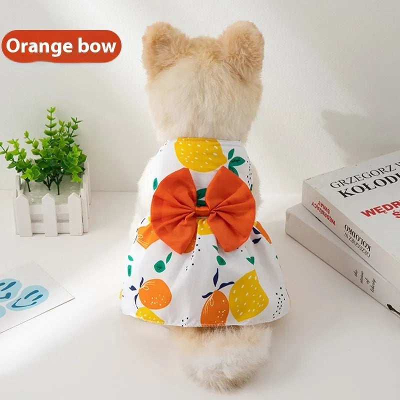 Ultra-thin floral butterfly knot pet dress for dogs and cats in summer with five bow colour options