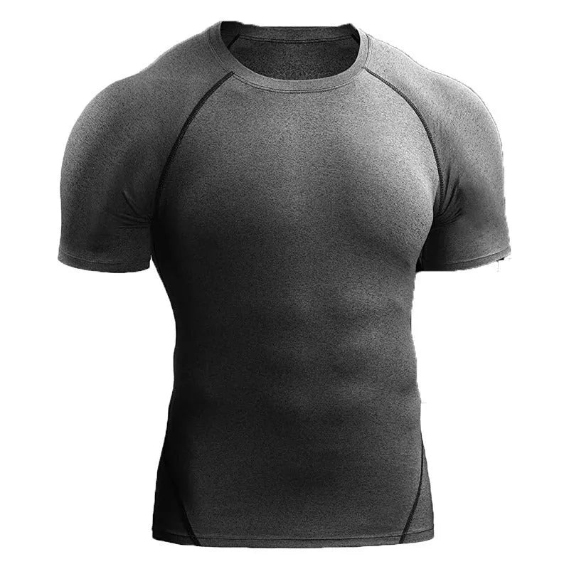 Men's quick-drying short sleeve workout T-shirt in black, chemical fibre blend, sizes M to 4XL