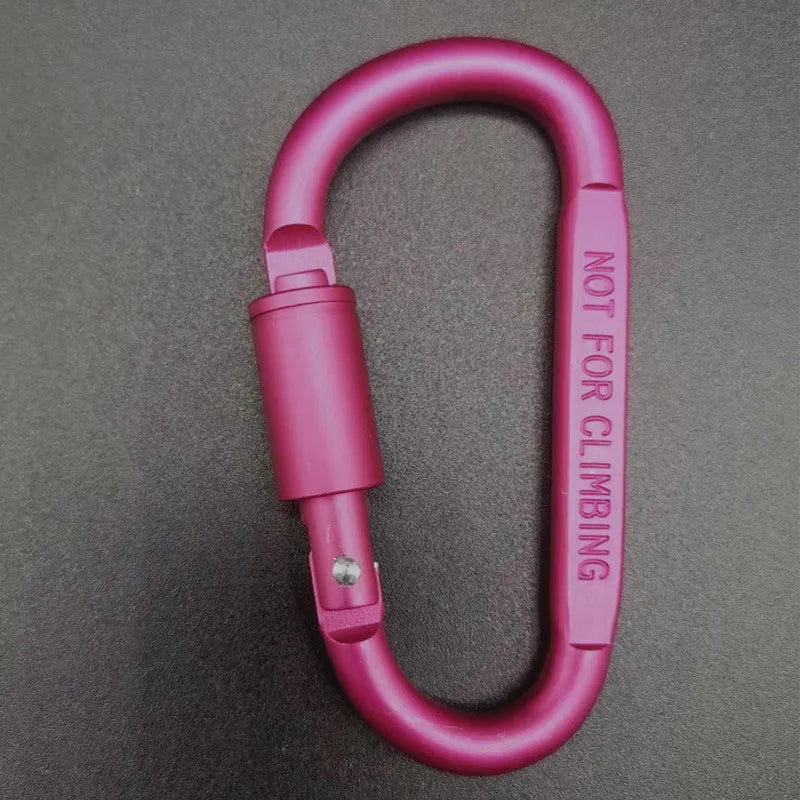 A D-type aluminium locking carabiner with an 8cm flat profile on a neutral background.
