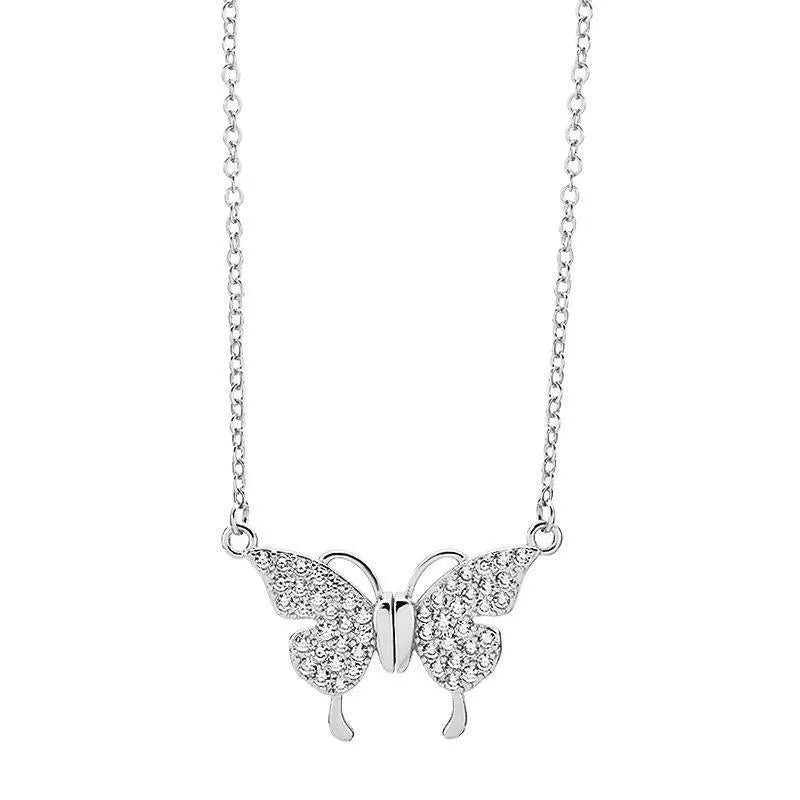 Women's titanium steel clavicle chain necklace with butterfly pendant and magnetic snap closure