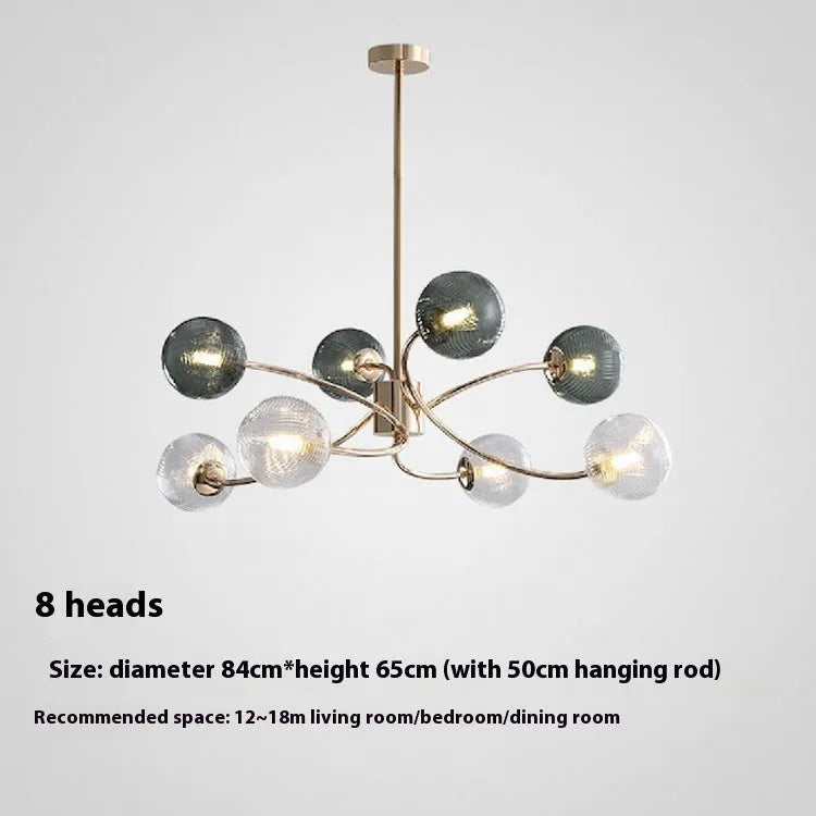 Nordic style modern chandelier with multiple clear light heads, adjustable from 84cm to 120cm.