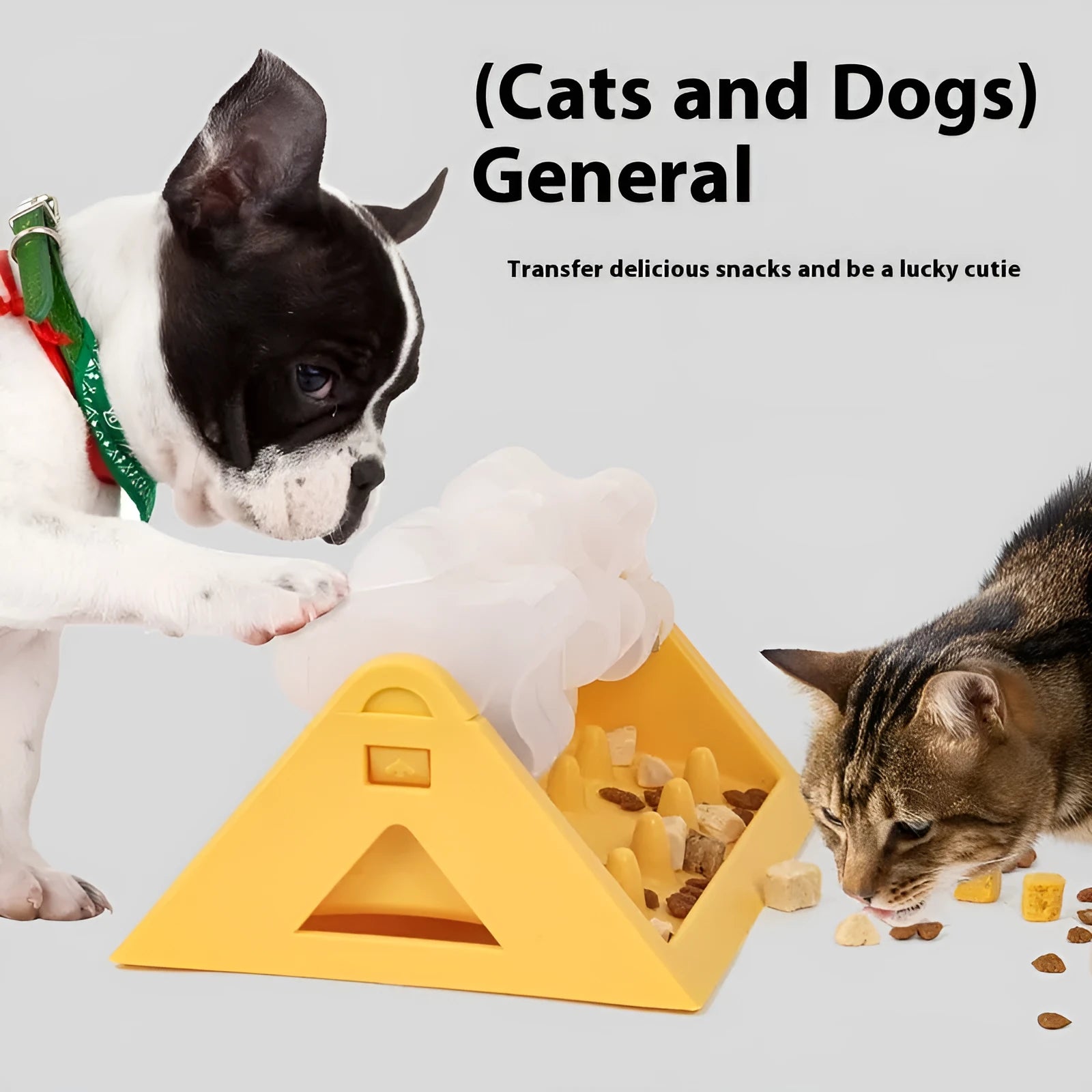 Yellow slow food trainer for dogs and cats made from PP plastic