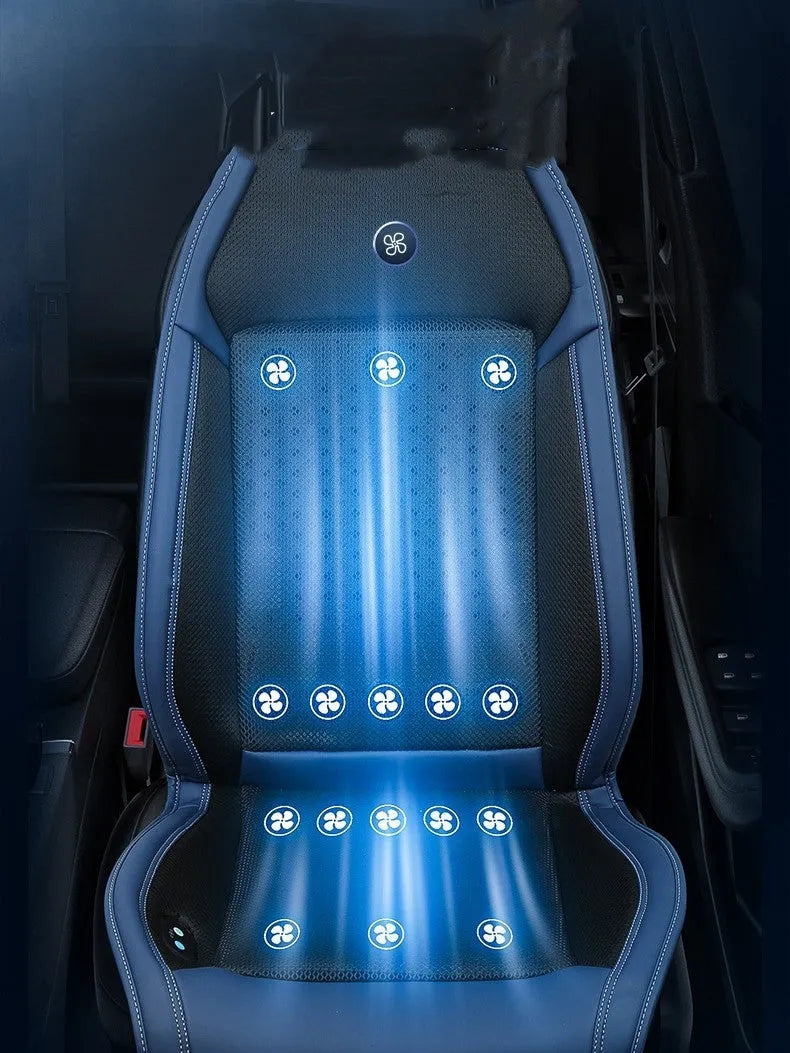 12V car cooling seat cushion with massage function in black minimalist design