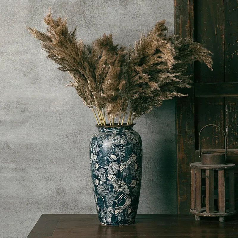 New Chinese retro artistic ceramic vase with dried flowers decals craft in small medium large sizes