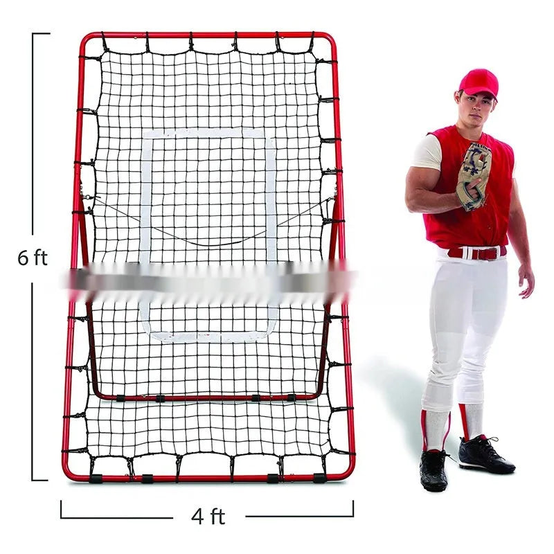 Red adjustable portable baseball training net with metal frame