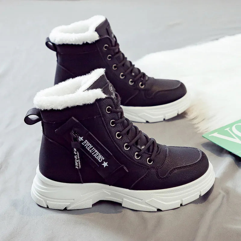 Plus size women's snow boots with tall crown design and lace-up front closure