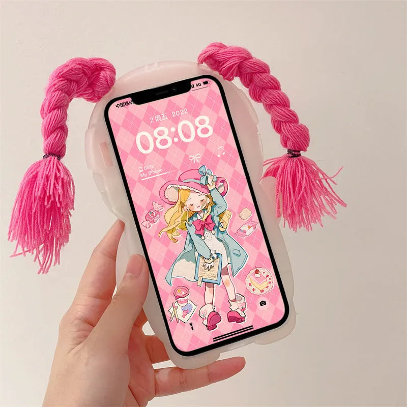 Pink and green cartoon girl summer design silicone case for iPhone