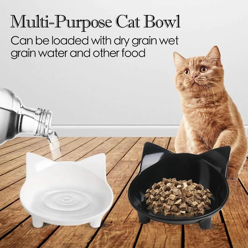 Shallow black cat bowl with non-slip rubber base for whisker relief feeding