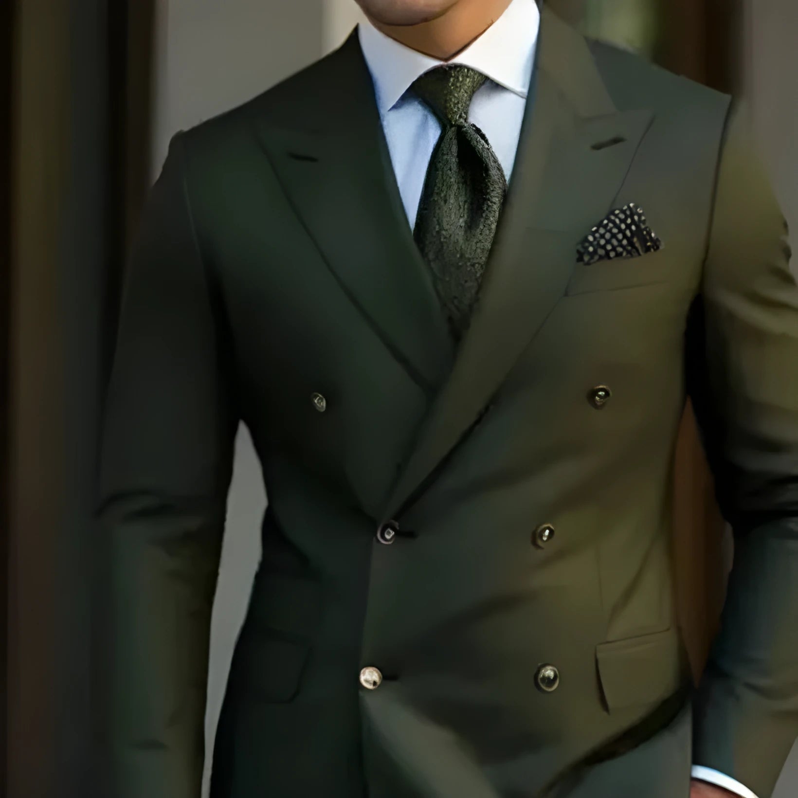 Men's light business style two-piece suit in chemical fibre and cotton blend fabric