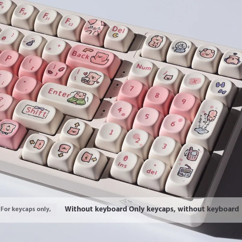 Pink Fragrant Pig character PBT key cap for mechanical keyboards with five-sided sublimation print.