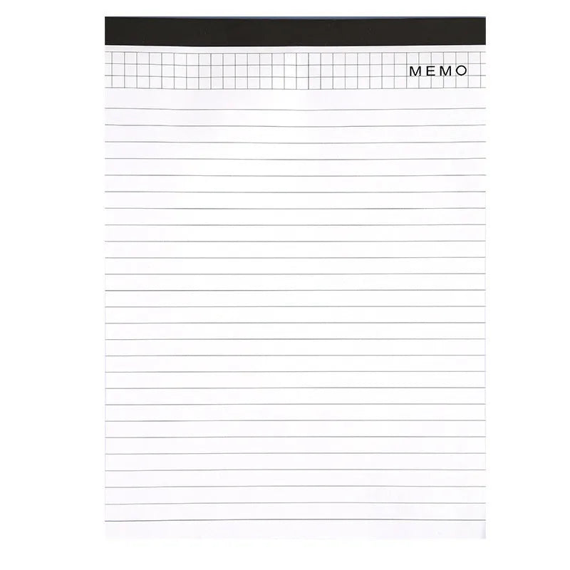 A4 tearable notebook with grid-lined ivory pages and wireless adhesive binding, shown in both A4 and A5 sizes
