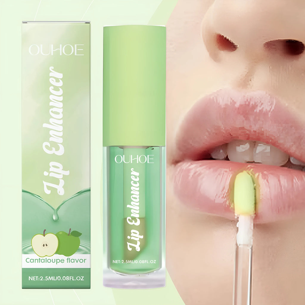 Clear Green Apple flavour lip oil with applicator, featuring ceramide and natural fruit oils.
