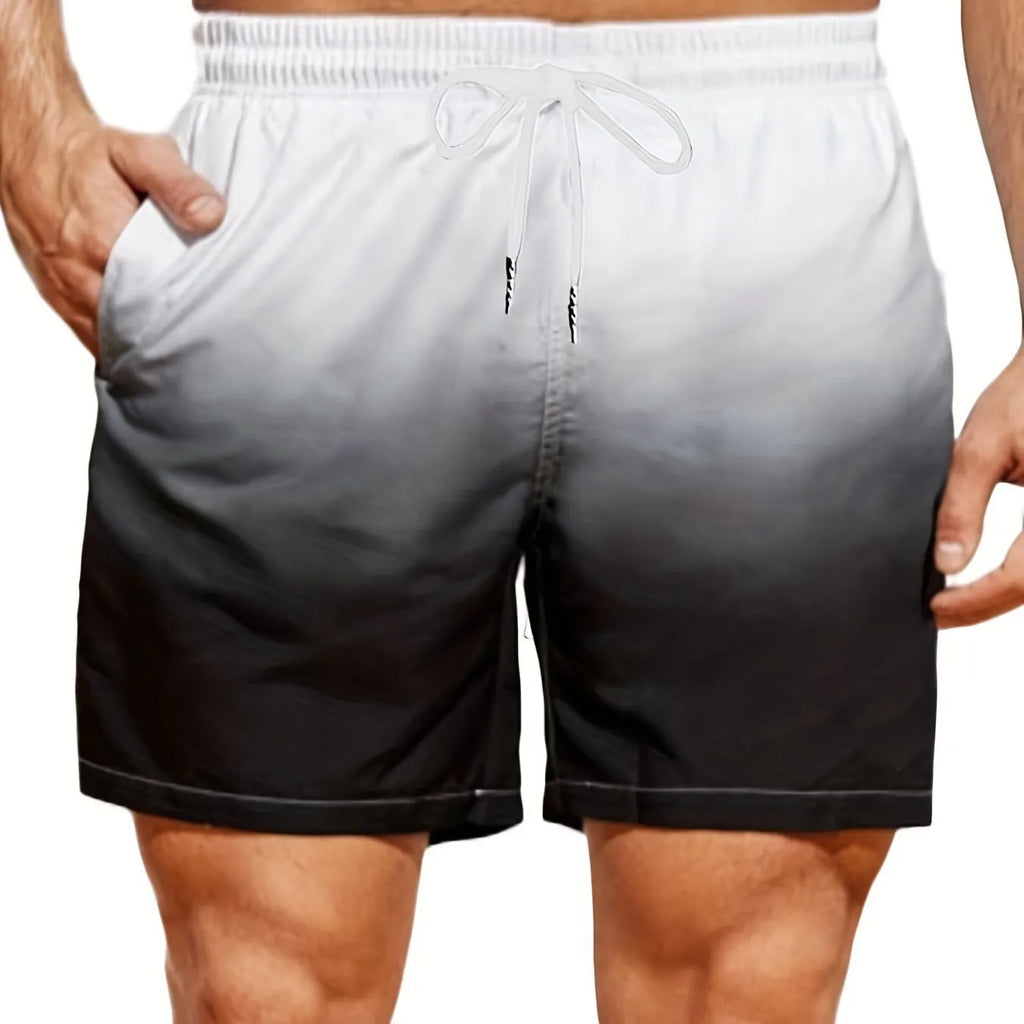 Men's 3D digitally printed sports shorts showing gradient colour transition on micro-elastic mesh material