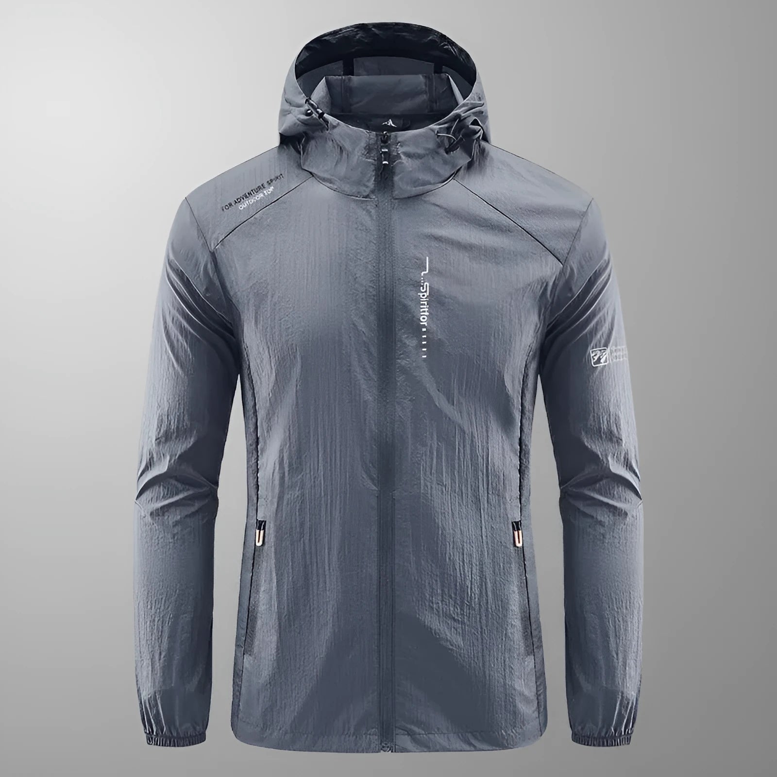 Men's lightweight hooded summer jacket in nylon fabric for sun protection, loose fit design