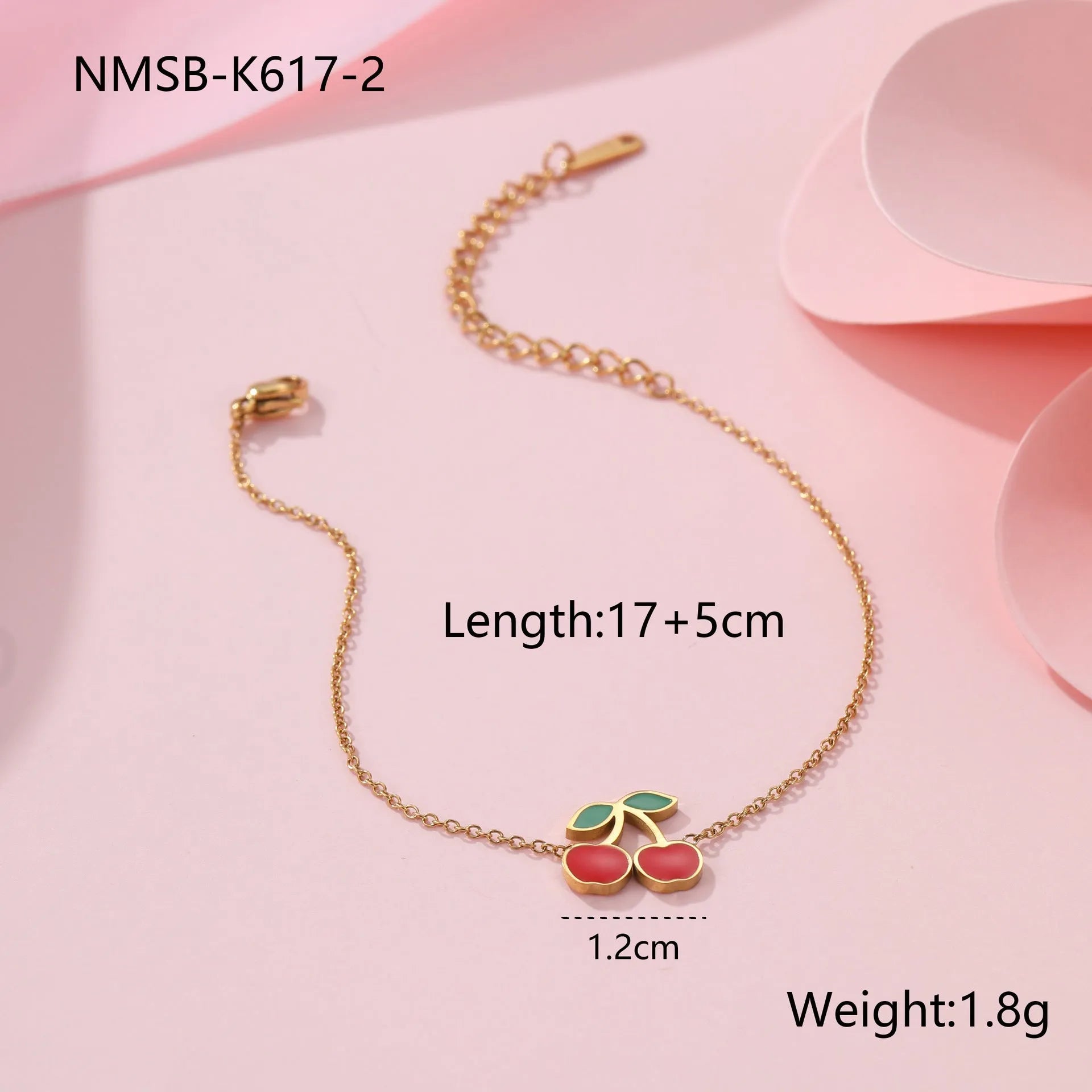 Cherry jewellery set with necklace, bracelet, earrings and ring in stainless steel with 18K gold plating