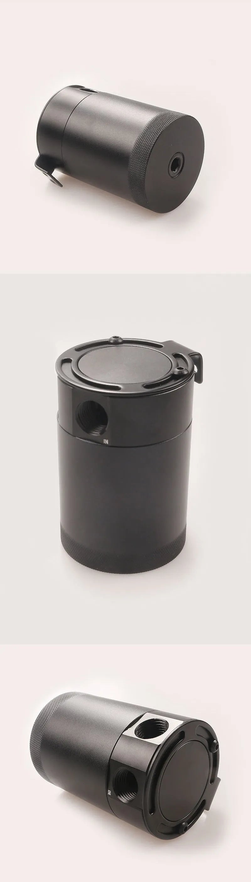 Aluminium automotive oil pot with two-hole design in black or silver colour