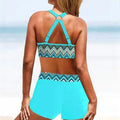 Women's two-piece polyester blend swimsuit bikini in print pattern with separate top and bottom pieces