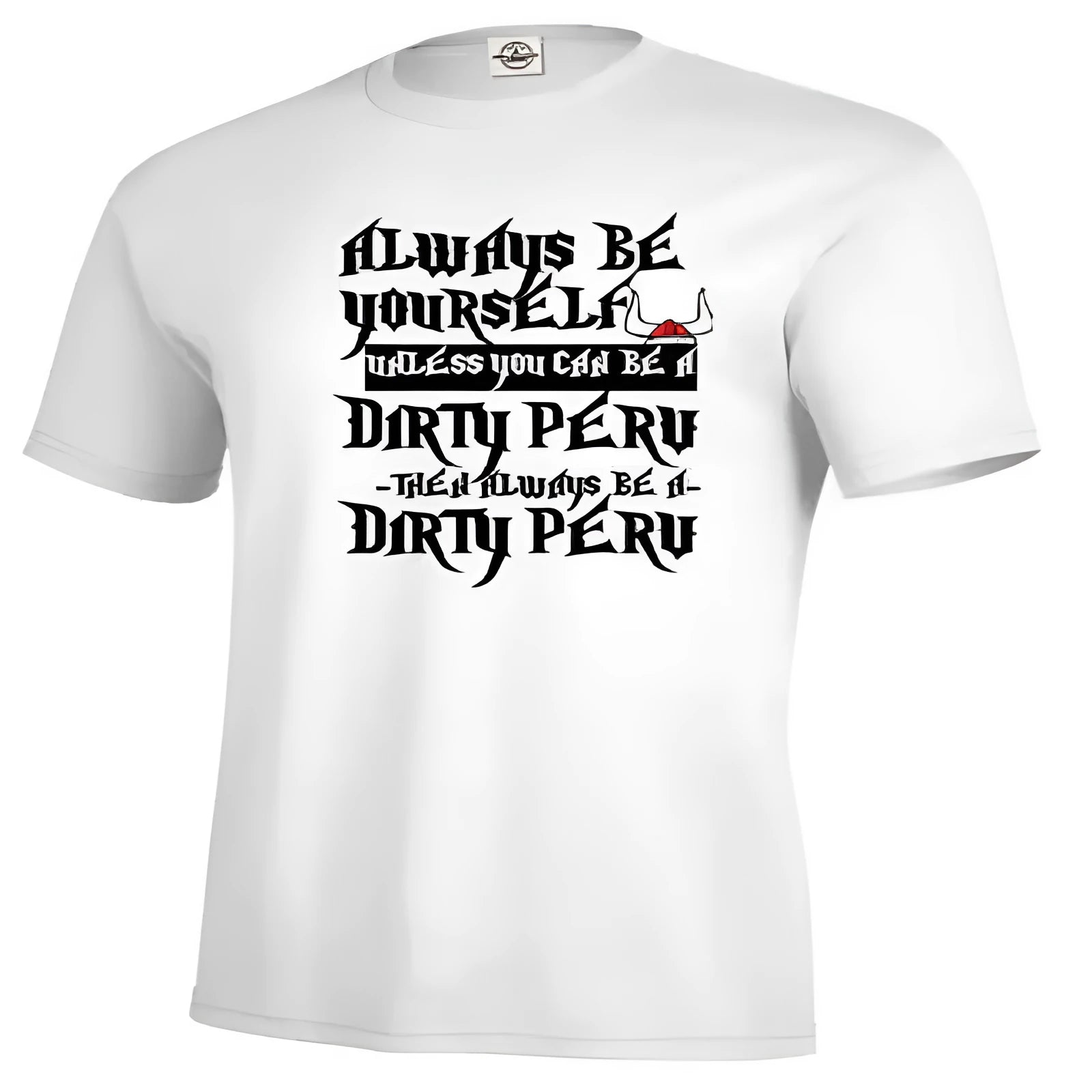 White printed men's casual t-shirt with short sleeves and straight fit design