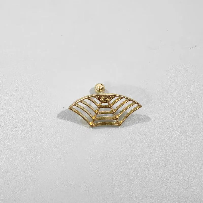 Spider web pattern stud earrings in electroplated gold and silver metal finishes