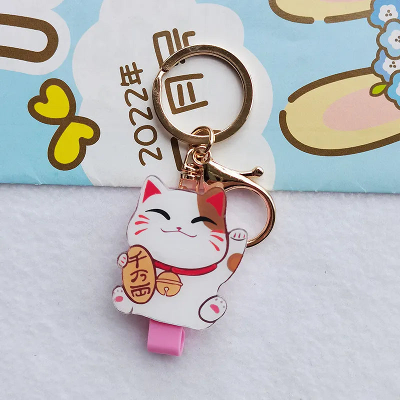 Lucky Cat cartoon design plastic certificate sleeve and matching ferrule pendant gift set.