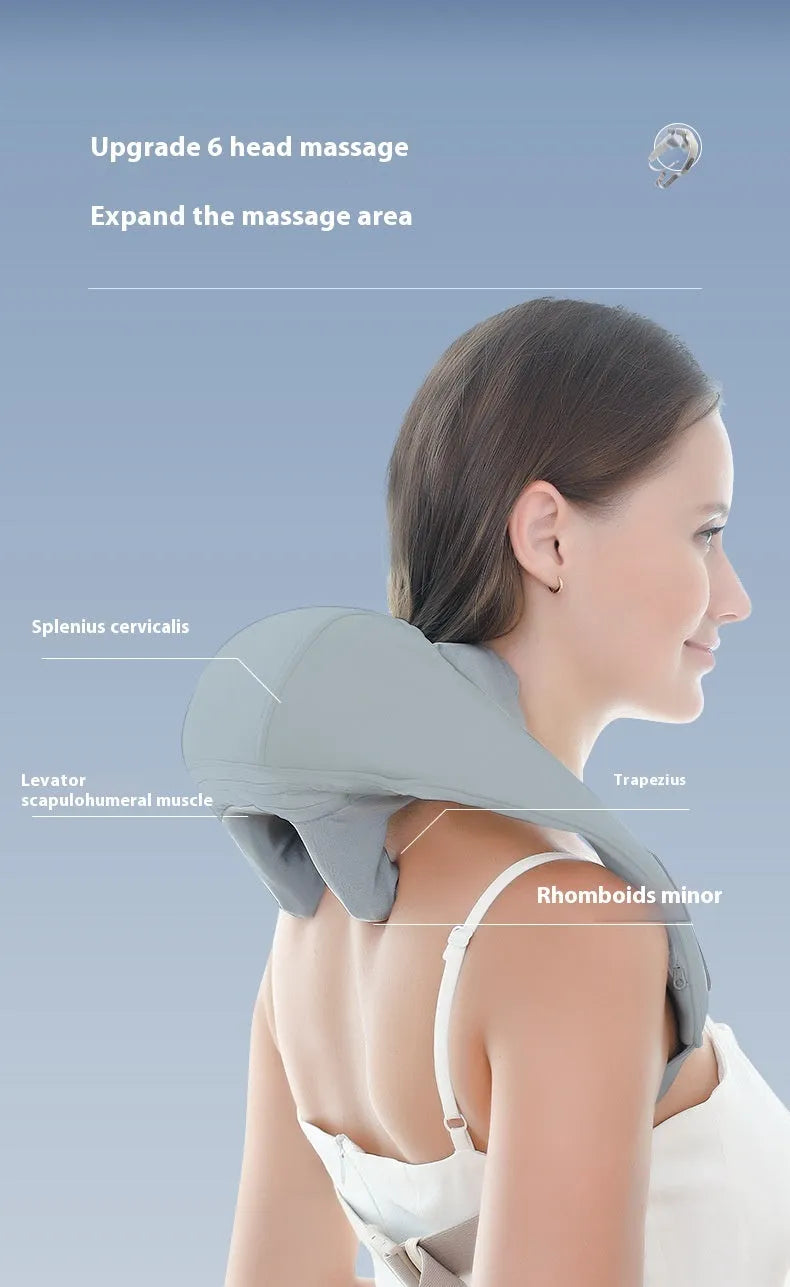 Grey USB rechargeable neck and back massage instrument on a grey background
