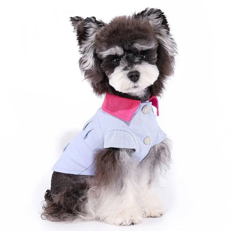 Blue and purple polyester dog vest with traction rope ring for small dogs in summer