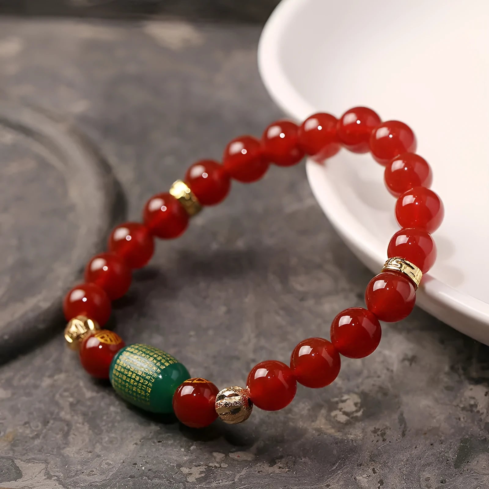 Red agate Guanyin prayer bracelet with auspicious patterns in New Chinese style