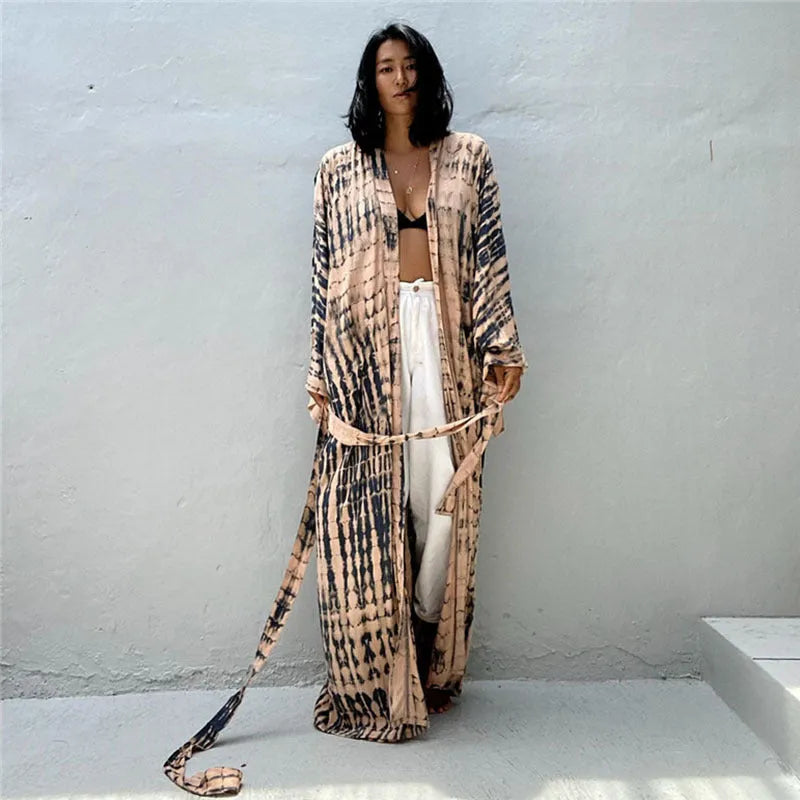 Printed cotton beach cover-up blouse with long sleeves in multiple colour options