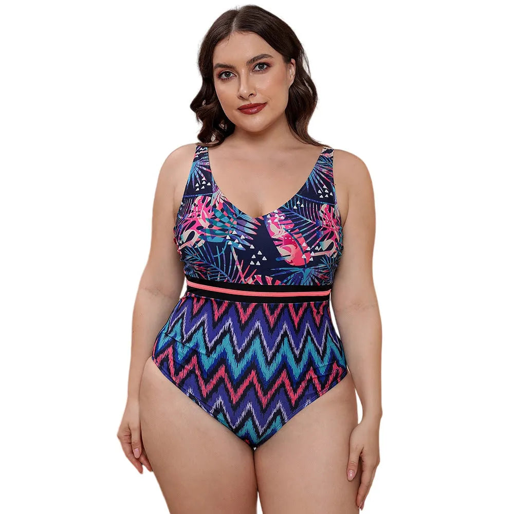 Women's printed spaghetti straps striped vest one-piece swimsuit in blue, white or green colours