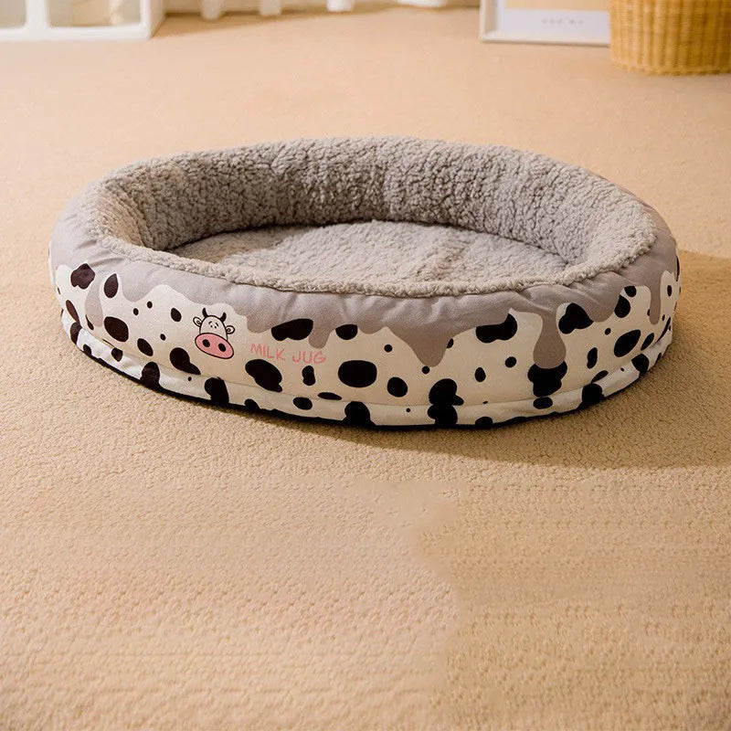 Grey detachable dog bed with double lining and washable velvet construction