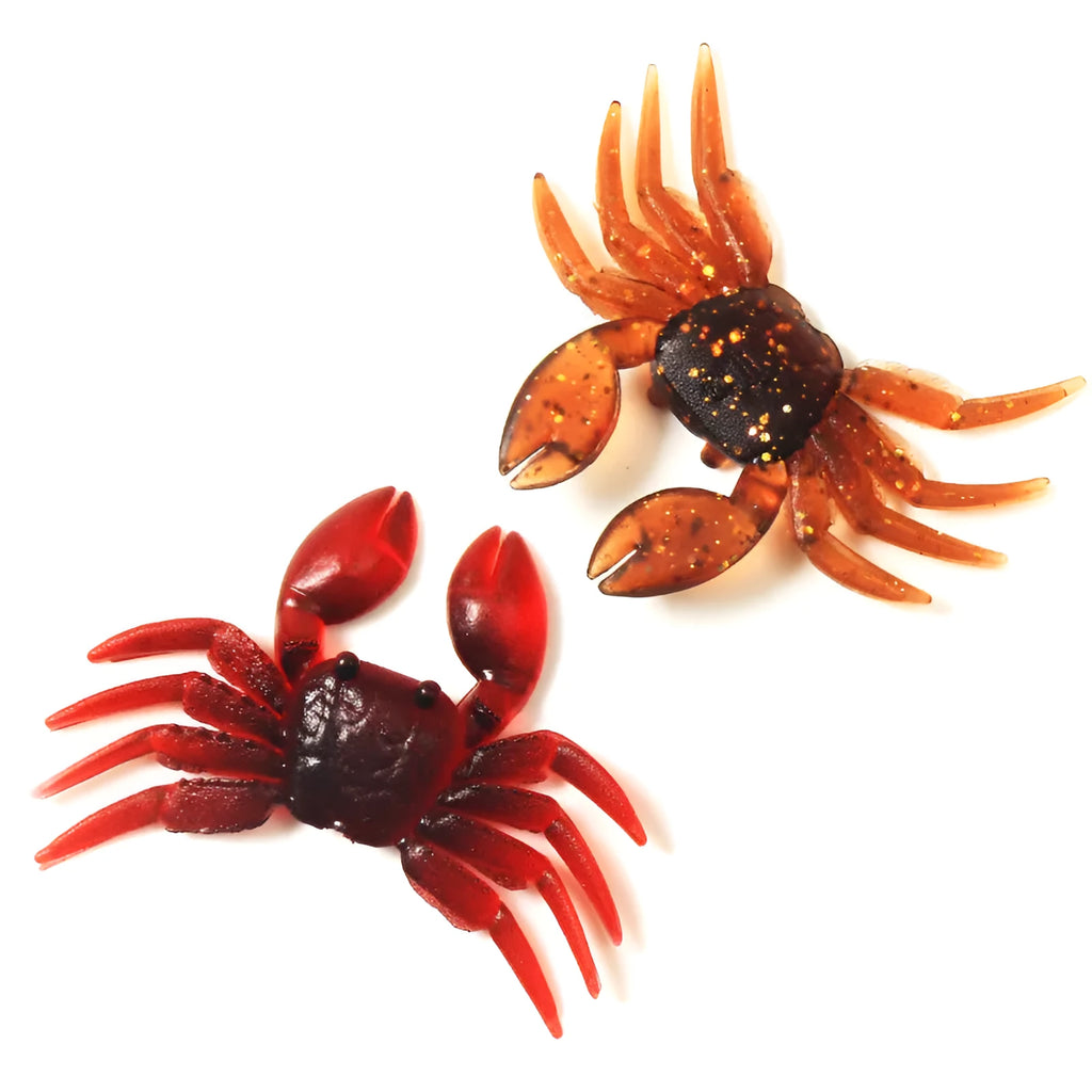 8cm PVC soft crab fishing lure shown in brown and red colour variations
