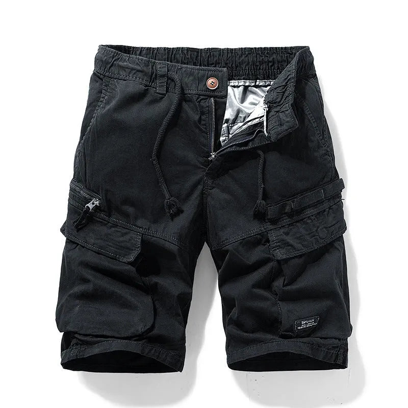 Men's cotton shorts with zipper and multiple pockets in Army Green colour.