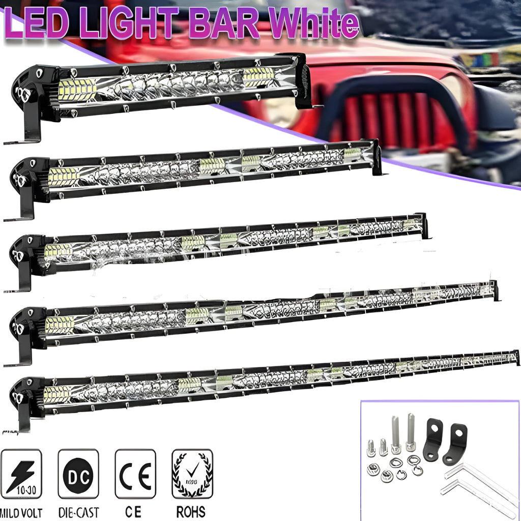 Ultra-thin aluminium alloy LED light bar for Model TY vehicle in white.