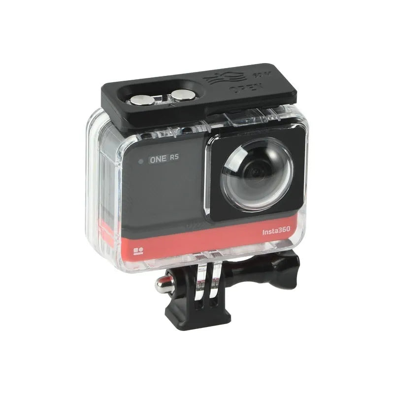 Transparent waterproof housing case for Insta360 One RS panoramic camera with dimensions 9×8×4.5cm