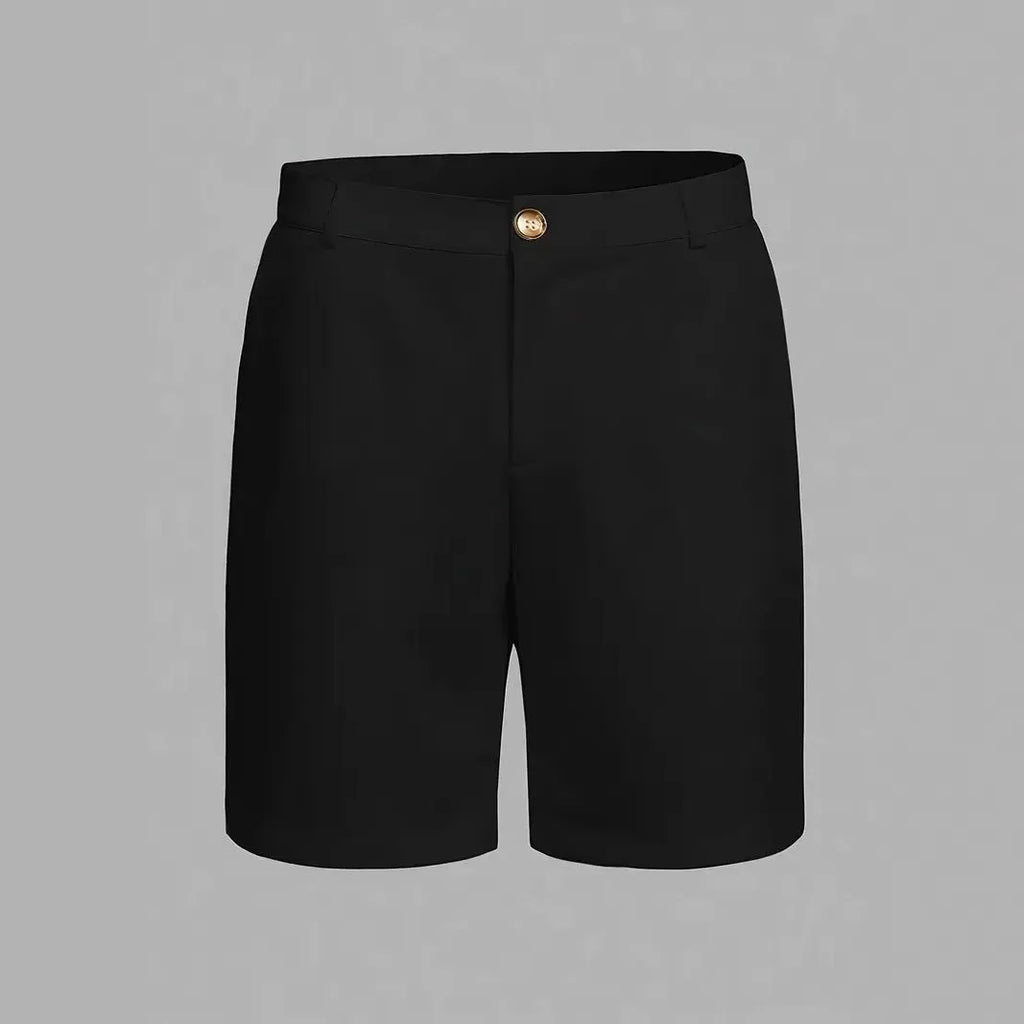 Men's cotton blend straight-leg shorts in solid colours with micro-elastic waistband