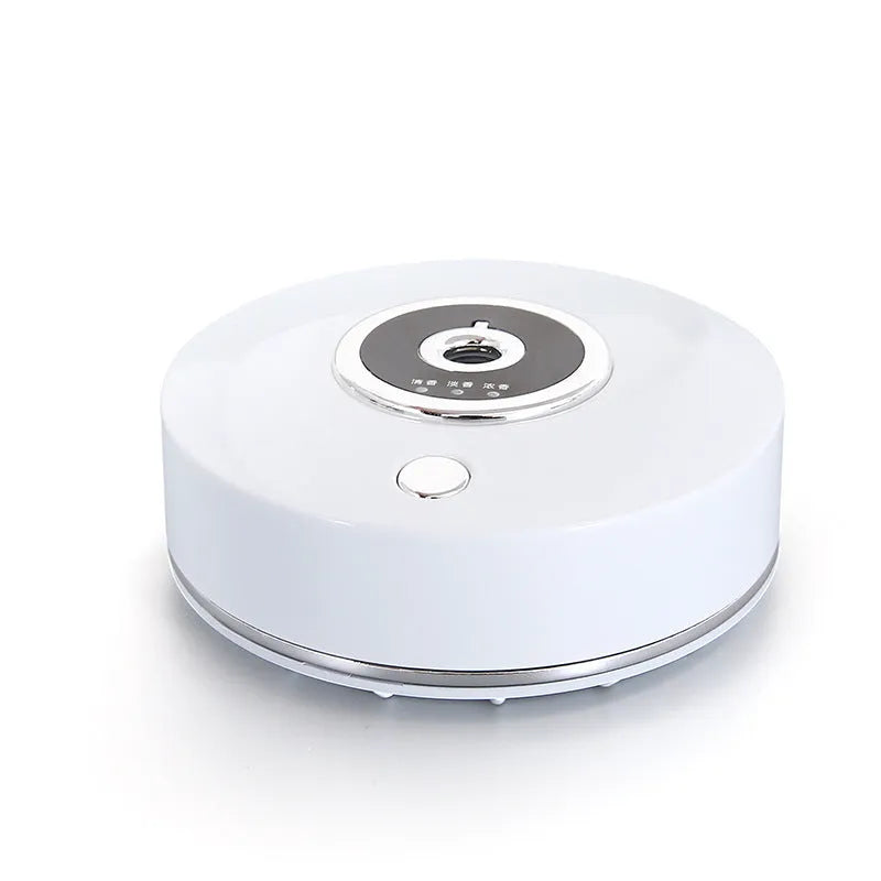 USB-powered car air freshener with anti-slip pad in white, grey, or black plastic housing