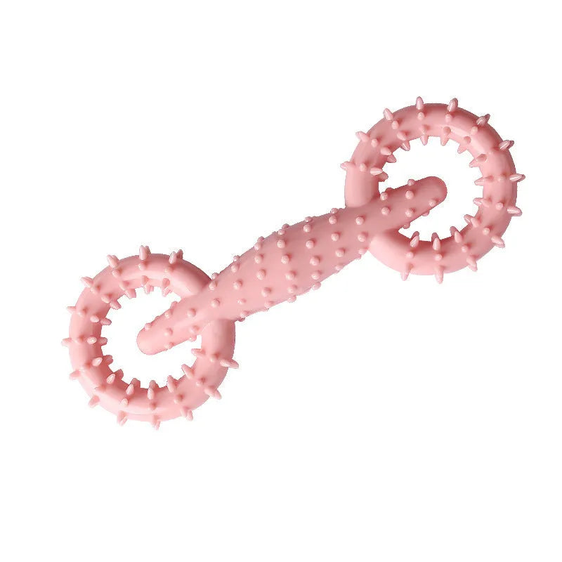 Blue TPR dog chew toy ring for puppy teething on white background