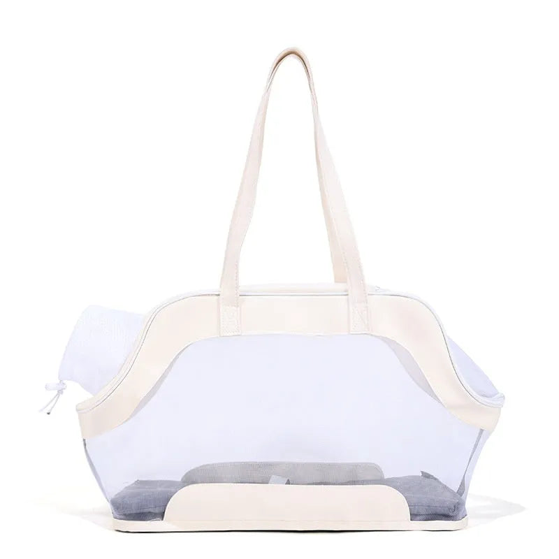 Leather cat outing carry bag with 25 litre capacity in Milan white colour.
