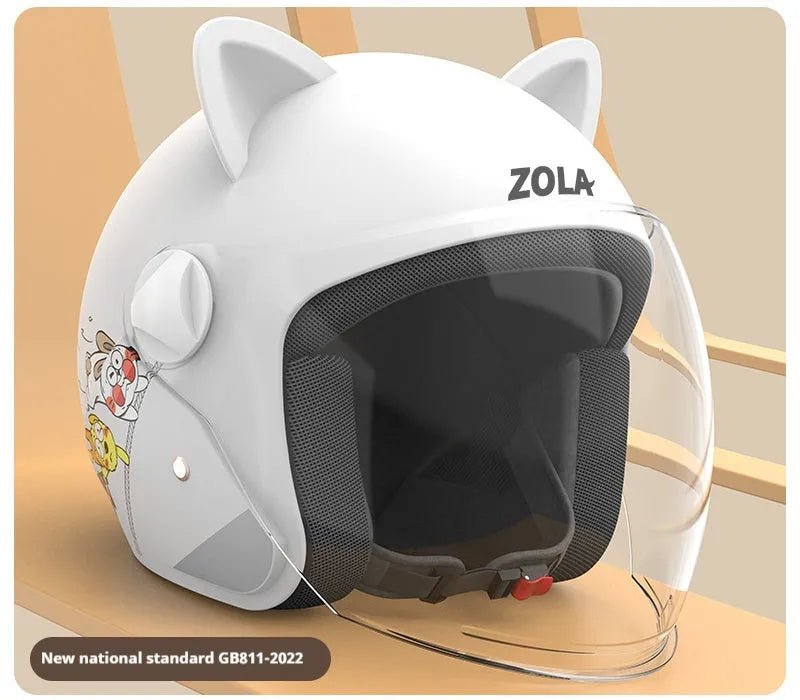 Blue electric bike helmet with attached winter scarf and a clear anti-fog visor