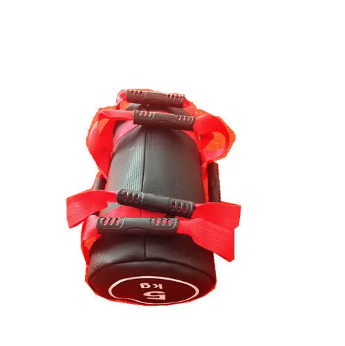 Flat white PVC fitness training sandbag for weight lifting and conditioning exercises.