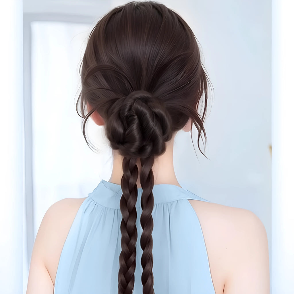 Braided children ponytail in brown black high temperature silk for summer