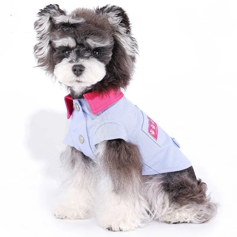 Blue and purple polyester dog vest with traction rope ring for small dogs in summer