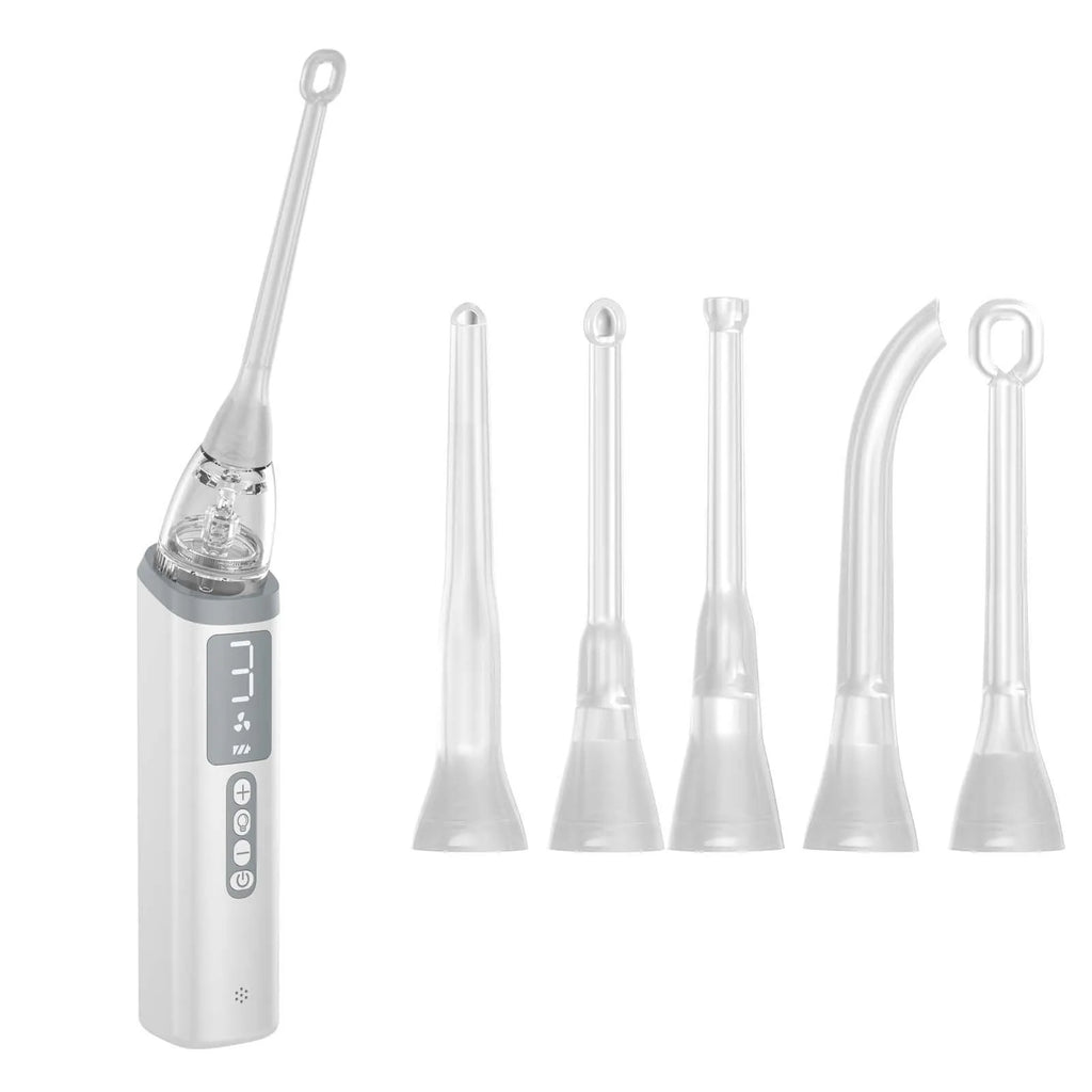 Milky white oral hygiene tool for tonsil stone and dental calculus removal.