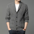 Men's Korean style jacquard patterned knitted cardigan jacket in straight cut with thickening polyester blend fabric