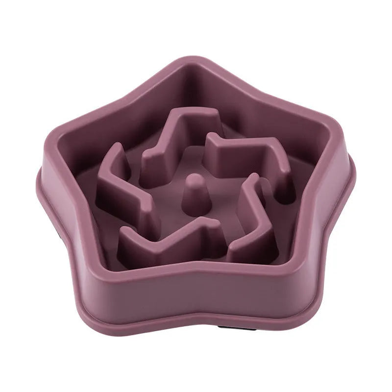 Yellow plastic slow feeding dog bowl with textured bottom for choking prevention